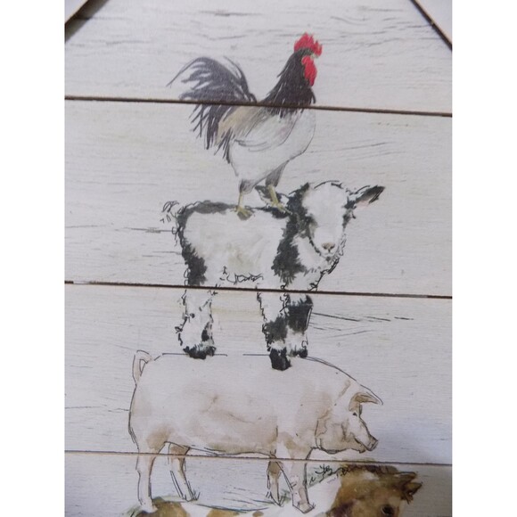 NEW Farm Animals Country Wall Art Print Rustic Home Farmhouse Wood - Picture 2 of 5